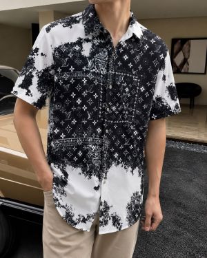 Loui vuitton Bandana imported primium Half Sleeves Shirts Black White