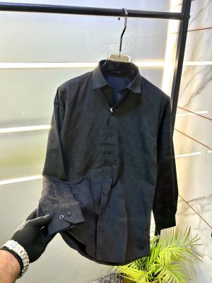 Dolc & Gabban a Imported Monogram Allover Premium Black Shirt With Brand Box Packing and Carry bag F3222-BL