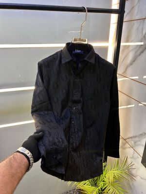 Christian Dio Imported Monogram Allover Premium Black Shirt With Brand Box Packing and Carry bag F3222-BL