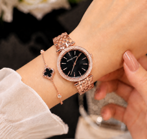 Michael l Kors Darci Rosegold Black Dial