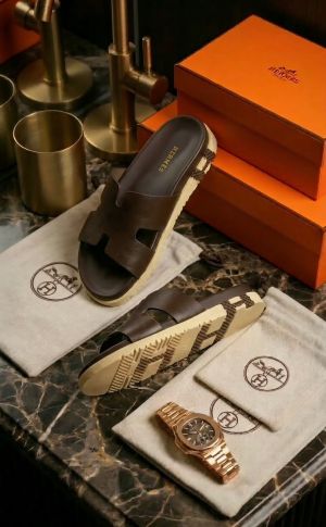 HERMMES IZMIR THICK SOLE ITALIAN SLIDE BROWN 44