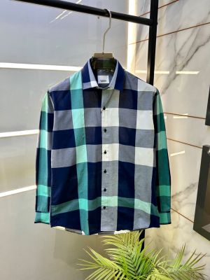Burberr Navy Premium Checks Shirt With Brand Box Packing and Carry Bag F3759-NY