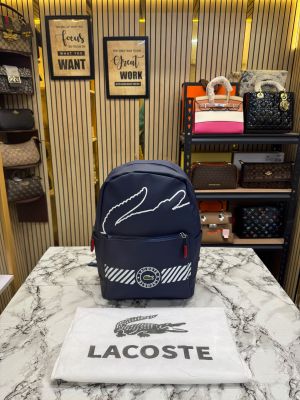 Lacost Crocodile Graphic Backpack With Front Zip Pocket Including Dust Bag Navy Blue