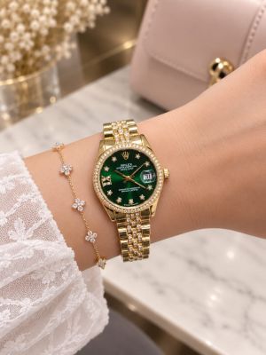 Roleex women Date Only Gold Green Dial