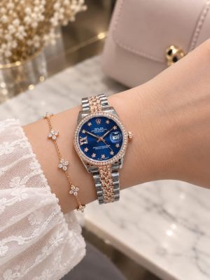 Roleex women Date Only Rosegold Two Tone Blue Dial