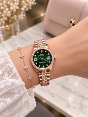 Roleex women Date Only Rosegold Green Dial