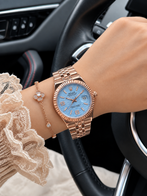 Roleex Women Land Dweller Date Only Rosegold Sky Blue Dial