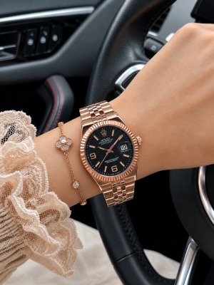 Roleex Women Land Dweller Date Only Rosegold Black Dial