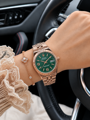 Roleex Women Land Dweller Date Only Rosegold Green Dial