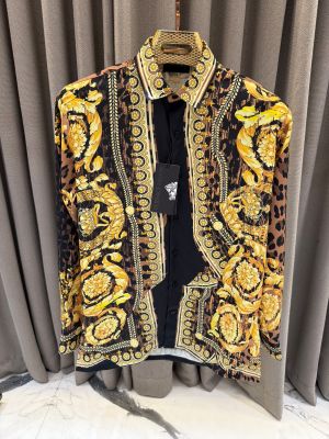 sale_Versace Couture Black Brown Barocco Printed Premium Shirt With Box And Carry Bag (1911)