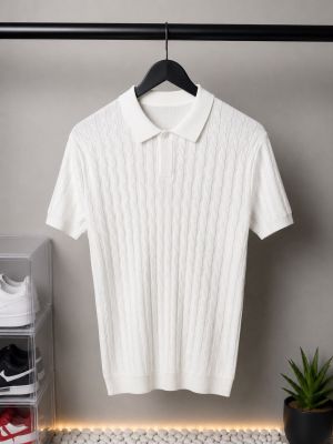 Emporio ArmaTextured Knit Polo T Shirt Classic White 1126   Sale-offer VS1000