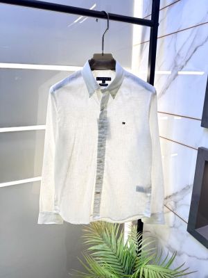 Tomm_Hilfiger Linen White Embroidery Logo Premium Shirts F3929-WH