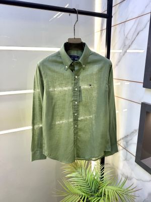 Tomm_Hilfiger Linen Green Embroidery Logo Premium Shirts F3929-GR