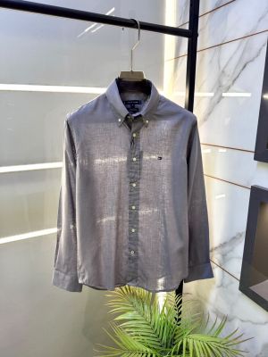 Tomm_Hilfiger Linen Grey Embroidery Logo Premium Shirts F3929-GY