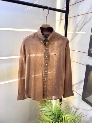 Tomm_Hilfiger Linen Brown Embroidery Logo Premium Shirts F3929-BR
