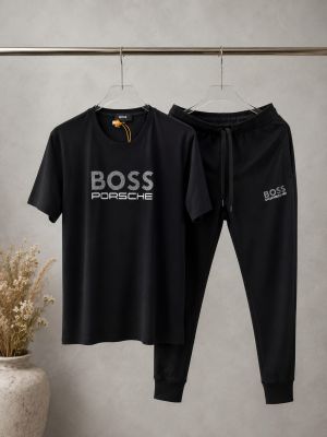 Boss x Porsch Black Premium Tracksuit with Soft Cotton Fabric nd Emboss Logo 4380