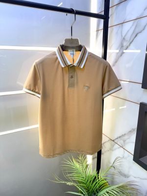 Burberr  Beige Polo Premium Collar Neck T-shirt With Brand Carry Bag F5055-BE