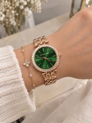 Michael l Kors Darci Square Diamond Rosegold Green Dial