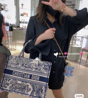 Dioor Book Tote Blue Toile De Jouy With OG Box & Dust Bag & Scarf (Blue Tiger - 572)