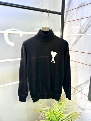 Ami Logo Imported Black High Neck Premium Pullovers F3391-BL