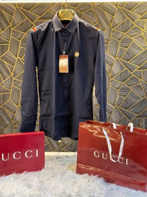 sale GUCC NAVY BLUE PREMIUM IMPORTED SHIRTS WITH BOX PACKING AND CARRY BAG (1875)