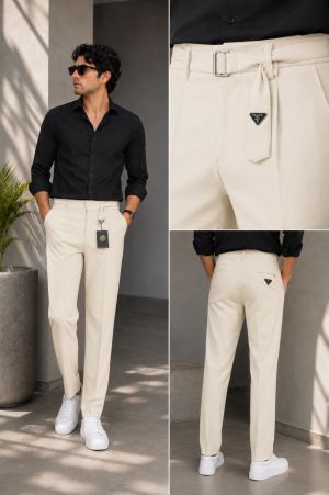Prad Milano Cream 100% Imported Fabric Very Premium Trousers MR420
