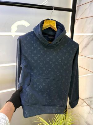 Loui Vuitton Imported Monogram Print Navy Super Premium Hoodie F1122-NY