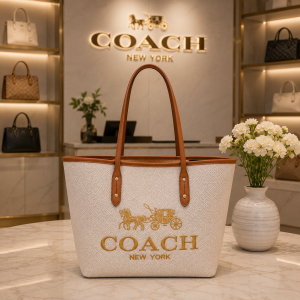 Coac voyager jet set print tote bag with dust bag 5508