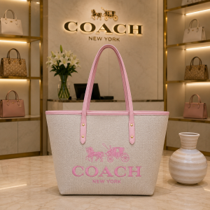 Coac voyager jet set print tote bag with dust bag 5509