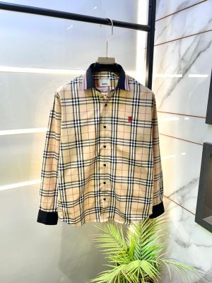 Burberr  Checks Embroidery Logo Beige Premium Shirt With Brand Box Packing And Carry Bag F3542-BE