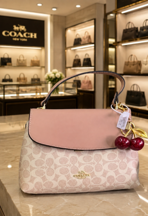 Coacch Emory Top Handle Sling Bag With Box & Dust Bag & Sling Belt & Cherry Key chain & Bill