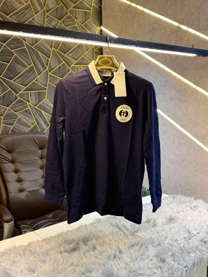 sale Gucc Navy Blue Embroidery Logo Full Sleeve Premium Polo T Shirt (1883)
