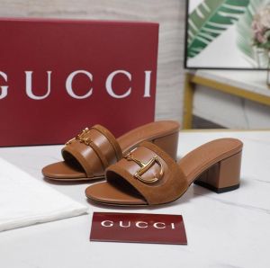 Guccci Horsebit Mid Block heel Sandals Suede Leather Brown With OG Box 12318 Brown