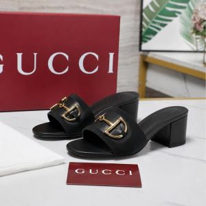 Guccci Horsebit Mid Block heel Sandals Suede Leather Black With OG Box 12318 Black
