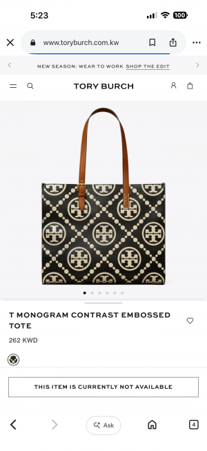 Torry Burch (No Rtrn) T Monogram Contrast Embossed Tote With OriginalBox & DustCover