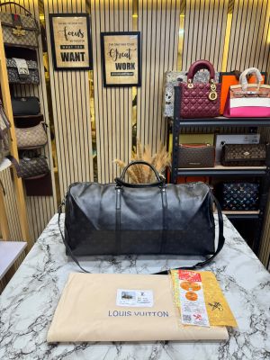 Loui Vuitton Keep All Bandouliere Monogram Duffle Bag With Dust Bag (Black)