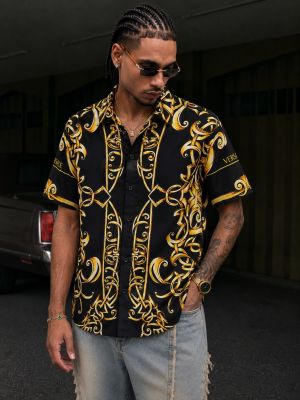 Versace Couture Chain Print Half Sleeves Shirt Black
