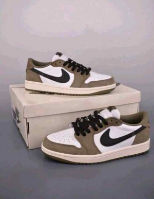 Nikee Air Jordan 1 Retro Low Og Medium Oliveblack- White-Sail 588