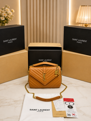 YSL SAINT LAURENT COLLEGE MEDIUM CHAIN BAG  khaki dubble box packing 6132