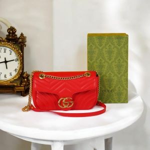 Guccci GG Marmont Matelasse Shoulder Bag With OG Box & Dust Bag (Red - 529)