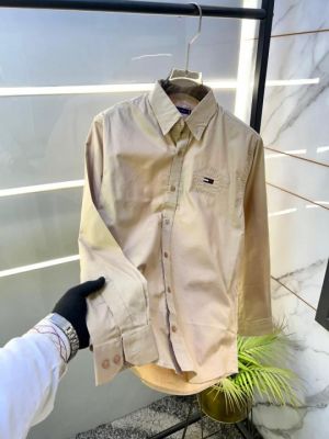 Sale Tomm_Hilfiger Beige Embroidery Logo Oxford Lycra Premium Shirts F2626-BE