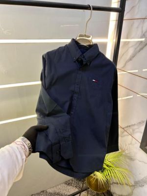 Sale Tomm_Hilfiger Navy Embroidery Logo Oxford Lycra Premium Shirts F2626-NY