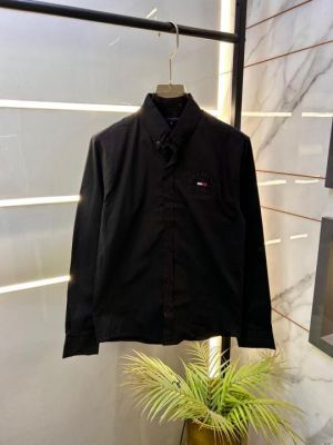 Sale Tomm_Hilfiger Black Embroidery Logo Oxford Lycra Premium Shirts F2626-BL