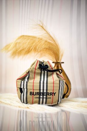 Burbeery Phoebe Bucket Drawstring Pouch Bag Icon Stripe E Canvas Medium With OG Box & Dust Bag