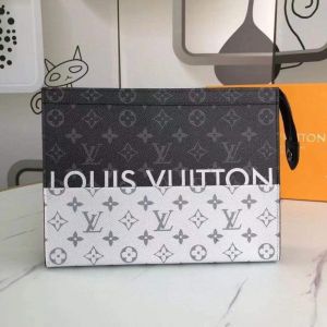 Louiis Vuitton Pochette Voyage MM Clutch With Dust Cover & OG Box Black White M61692