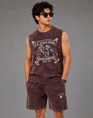US POLO IMPORTED FABRIC ACID WASH VERY PREMIUM SLEEVELESS CORD SET CS411