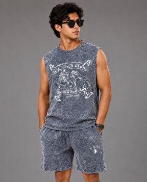 US POLO IMPORTED FABRIC ACID WASH VERY PREMIUM SLEEVELESS CORD SET CS411