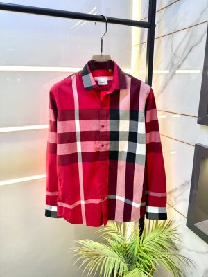 Burberr Red Premium Checks Shirt With Brand Box Packing and Carry Bag F3482-RE