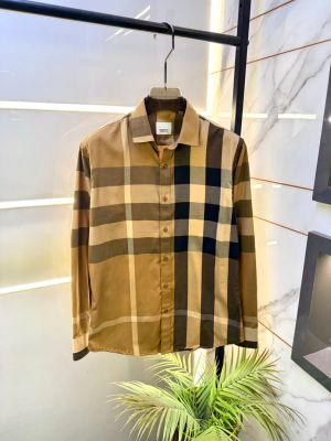 Burberr Brown Premium Checks Shirt With Brand Box Packing and Carry Bag F3482-BR