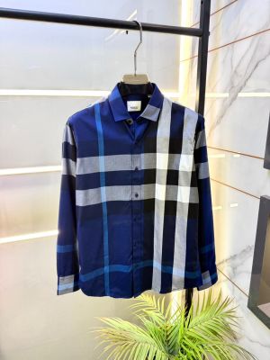 Burberr Navy Premium Checks Shirt With Brand Box Packing and Carry Bag F3482-NY